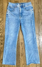 Express Jeans Womens 6 Flare High Rise Cropped Stretch Denim Fray