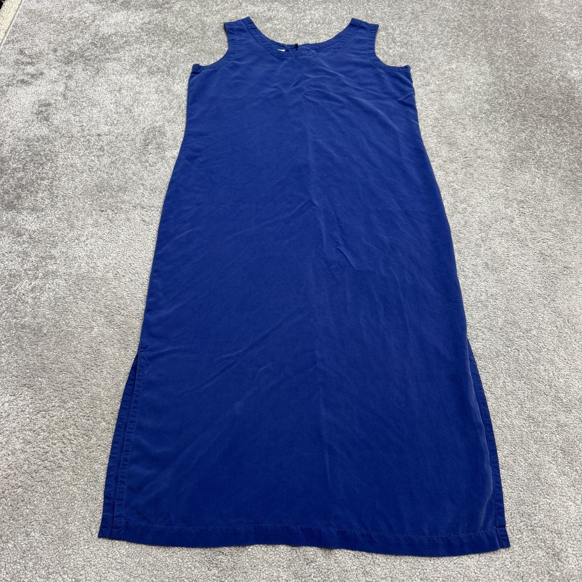 Vintage 90s Rafaella 100% Silk Midi Shift Dress Womens 10 Royal Blue  Sleeveless