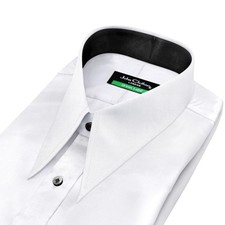 Men's White Glossy Satin 1930s Goodfellas Spear Point Collar Contrast Trim Shirt