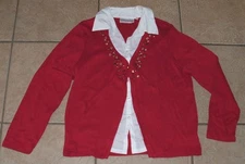 Embellished Red Sz Medium Stretchy Lightweight Layer Look Sweater REBECCA MALONE