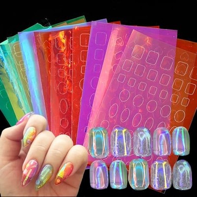 11 Sheets Aurora Nail Foil Laser Stickers Foil Laser Nails Art Stickers Glass 