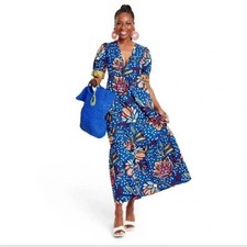 Tabitha Brown x Target Blue Floral Polka Dot Maxi Dress Women's Oversized 0 Boho