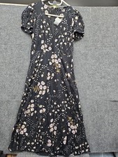 Madewell Black Floral Dress VEE NECK SIZE 4  SHORT SHEER SLEEVES