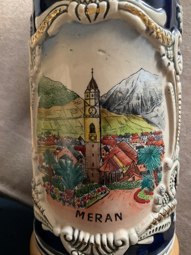 Vintage deutscher (meranischer) handgefertigter handbemalter Bierstein 9,5" hoch - Bild 9 von 10