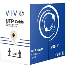 250ft Bulk Cat5e Wire, CCA Ethernet Cable, 24 AWG, UTP Pull Box, LAN Network,...