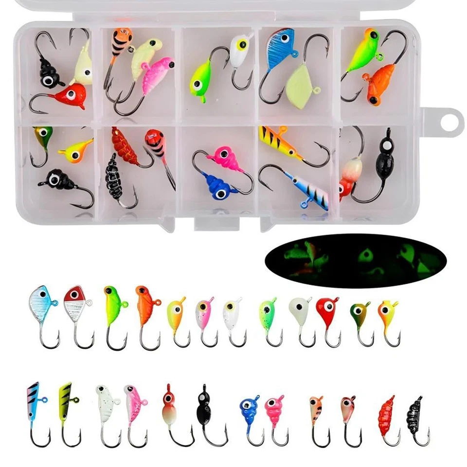 Ice Fishing Gear Kit 30pcs Luminous Mini Fishhook Jig Heads for Panfish Crappie - Image 4 of 4