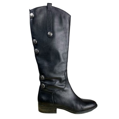 Arturo Chiang Enchant Black Leather Riding Boots 7M Tall Knee High Old Money