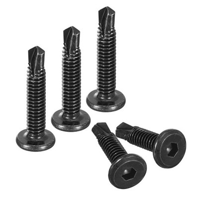 100sets Hex Socket Self Tapping Screw 1/4 x 1-1/4'' Flat Head Drilling Black