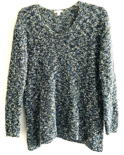 J Jill Scoop Neck Knit Pullover Sweater Womens Size S Blue Long Sleeves