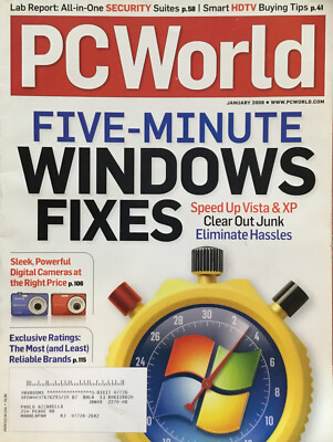 PC World Magazine January 2008 Five Minute Windows Fixes - Sleek Digital Cameras