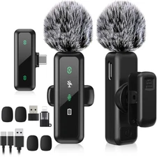 Wireless Microphone Mini Mic for iPhone/Android Phone, LED Display Lavalier Mic