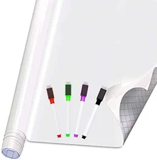 Self Adhesive White Board Paper Dry Erase Wall Stickers Roll W/4 Markers 17"X78"