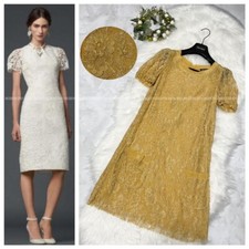 Genuine Dolce & Gabbana Floral Lace Short Sleeve Dress 40 Yellow FLOWER