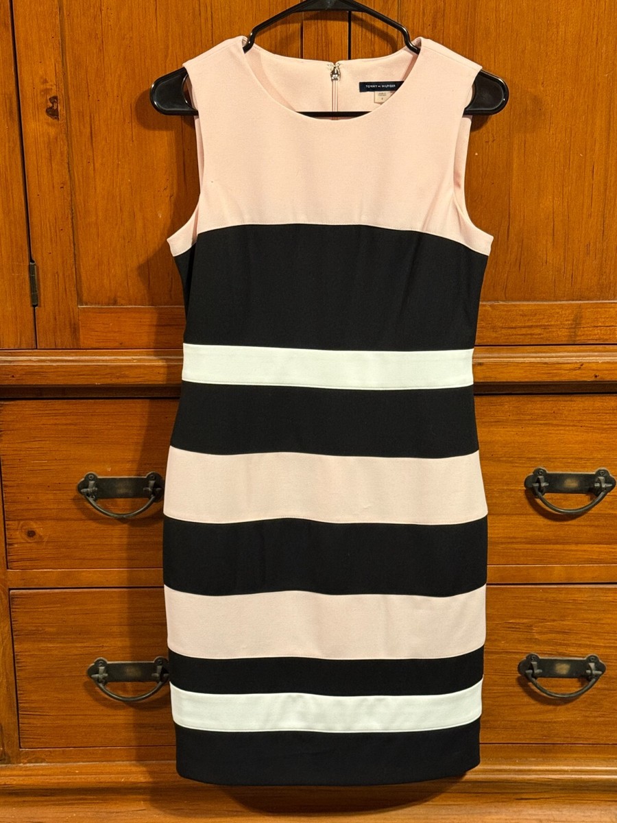 Tommy Hilfiger Women's Striped Sheath Dress Pink White Black Size 6