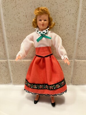 Vintage Dollhouse Miniature CACO Woman Doll 5'' Tall German Skirt & Blouse 1:12