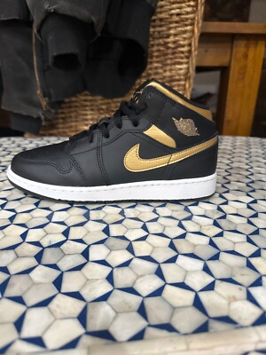 Size 7Y - Air Jordan 1 Mid Black Metallic Gold