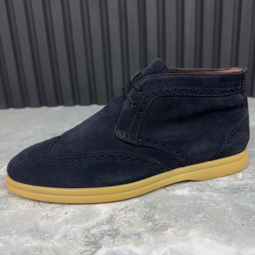 Stivali Loro Piana Open Walk Desert allacciati punta ad ala blu navy scamosciati 10 US o 40 EUR - Foto 13 di 24