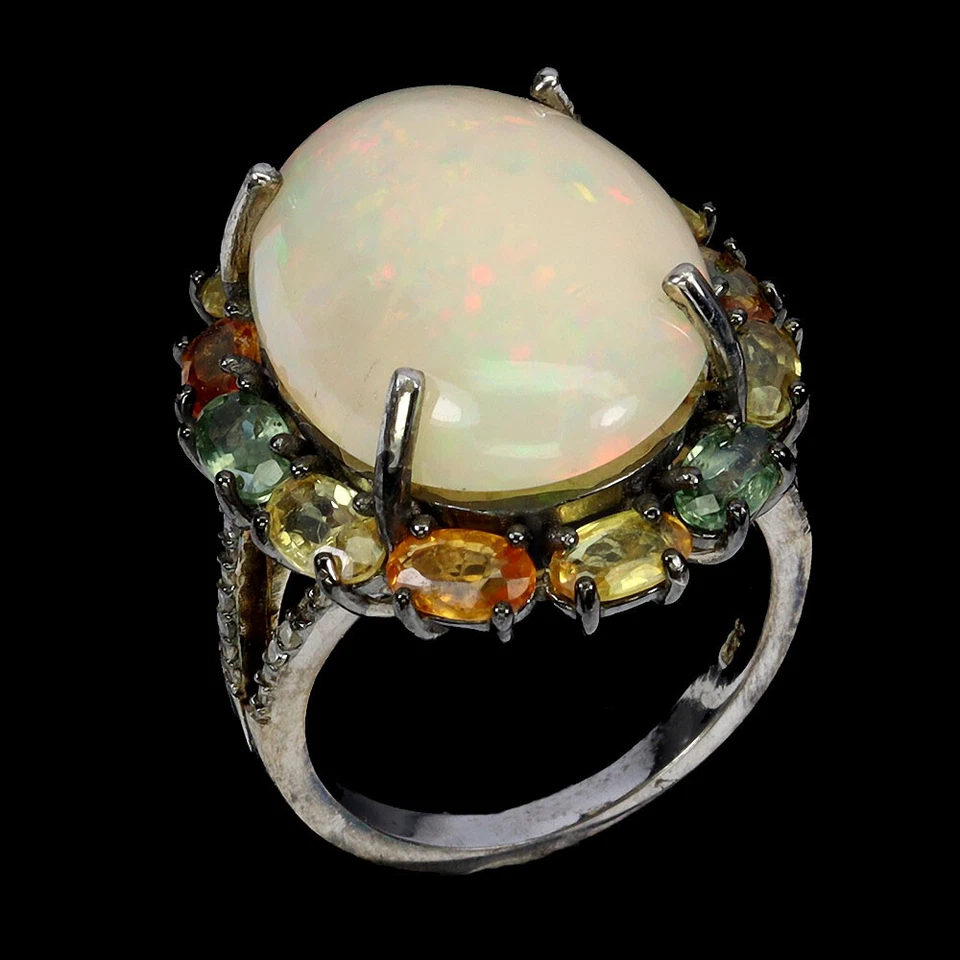 925 Sterling Silver Ring Handmade Oval Fire Opal 10ct Diamond Gemstone Jewelry 7 - Image 2 of 4