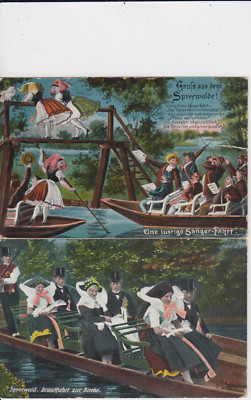 2 postcard Spreewald a funny singer ride rowing boat Lübben 1919