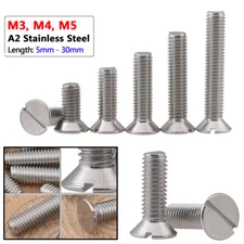 M3, M4, M5 Countersunk Screws Slotted Flat Head Machine Screws A2 Stainless GB68