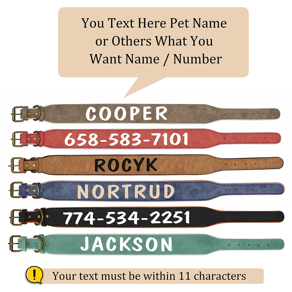 Soft Leather Dog Collar Heavy Duty 2 inch Wide Personalized Pet Name Print L/XL - Image 3 of 4