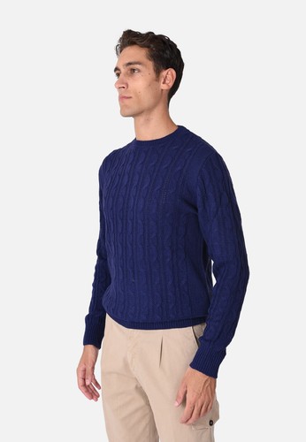 Maglione Uomo Invernale con Trecce Girocollo Made in Italy Pullover Slim Fit - Imagen 8 de 21