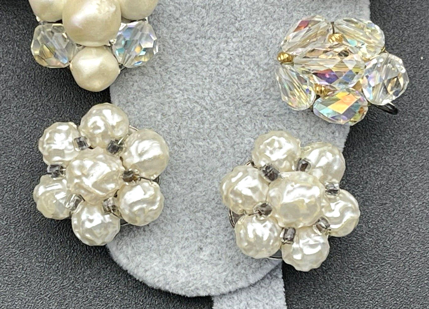 Vintage Aurora Borealis & Faux Pearl Clip Earring… - image 6