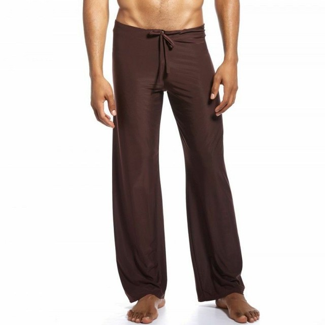 Men's Pajama Tie Leggings Nylon Spandex Home Sleepwear Pants Male Sleep