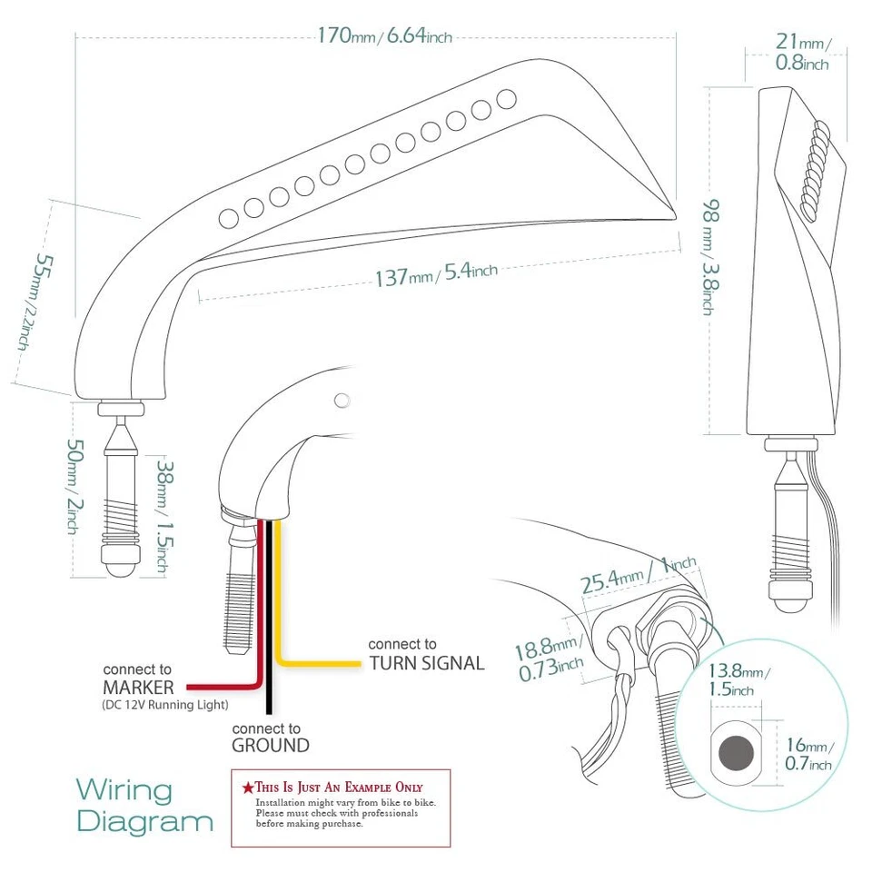 Espejo retrovisor KiWAV HACHA cromo indicador LED se adapta a Harley HERITAGE SOFTAIL CLASSIC Foto 2 de 4
