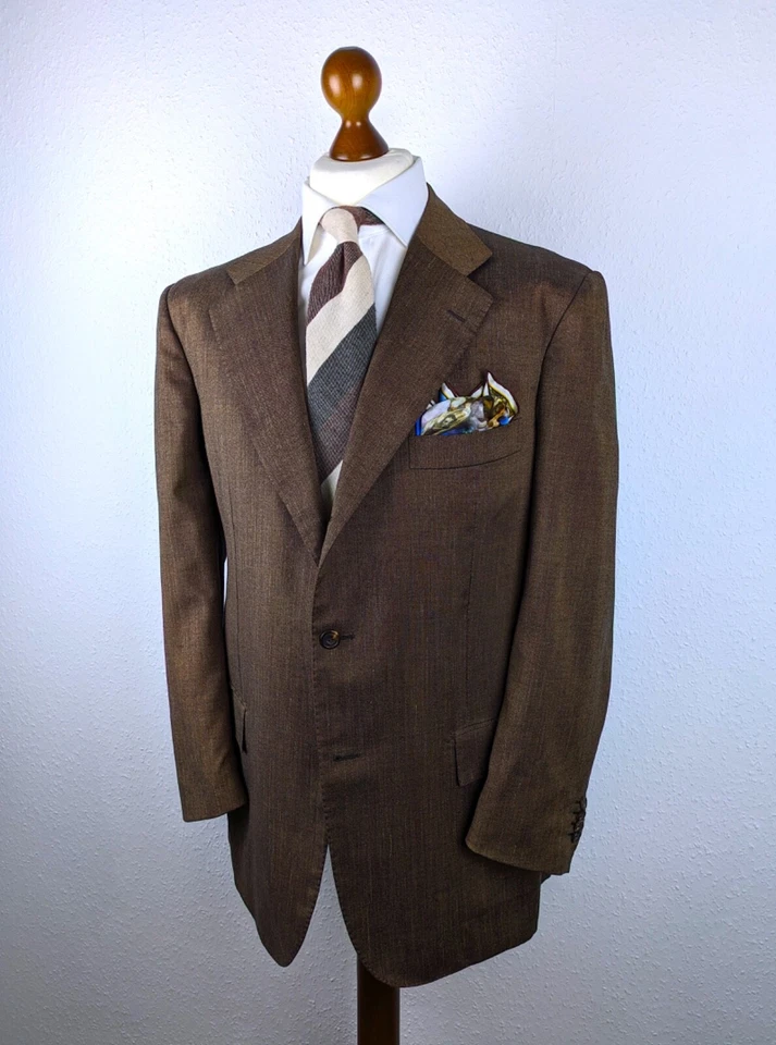 EXCLUSIVE Kiton Linen Cashmere 46 US 56 EU 7R Brown 3/2 Roll Handmade Top Jacket - Image 2 of 4