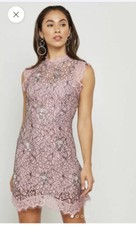 Topshop Pink High Neck Lace Shift Dress Uk 8