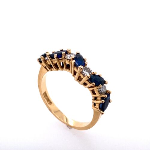 Anello Vintage Oro Giallo 14k 1/2 Carato Zaffiro Marchesa Fascia Diamanti Estate - Foto 3 di 5