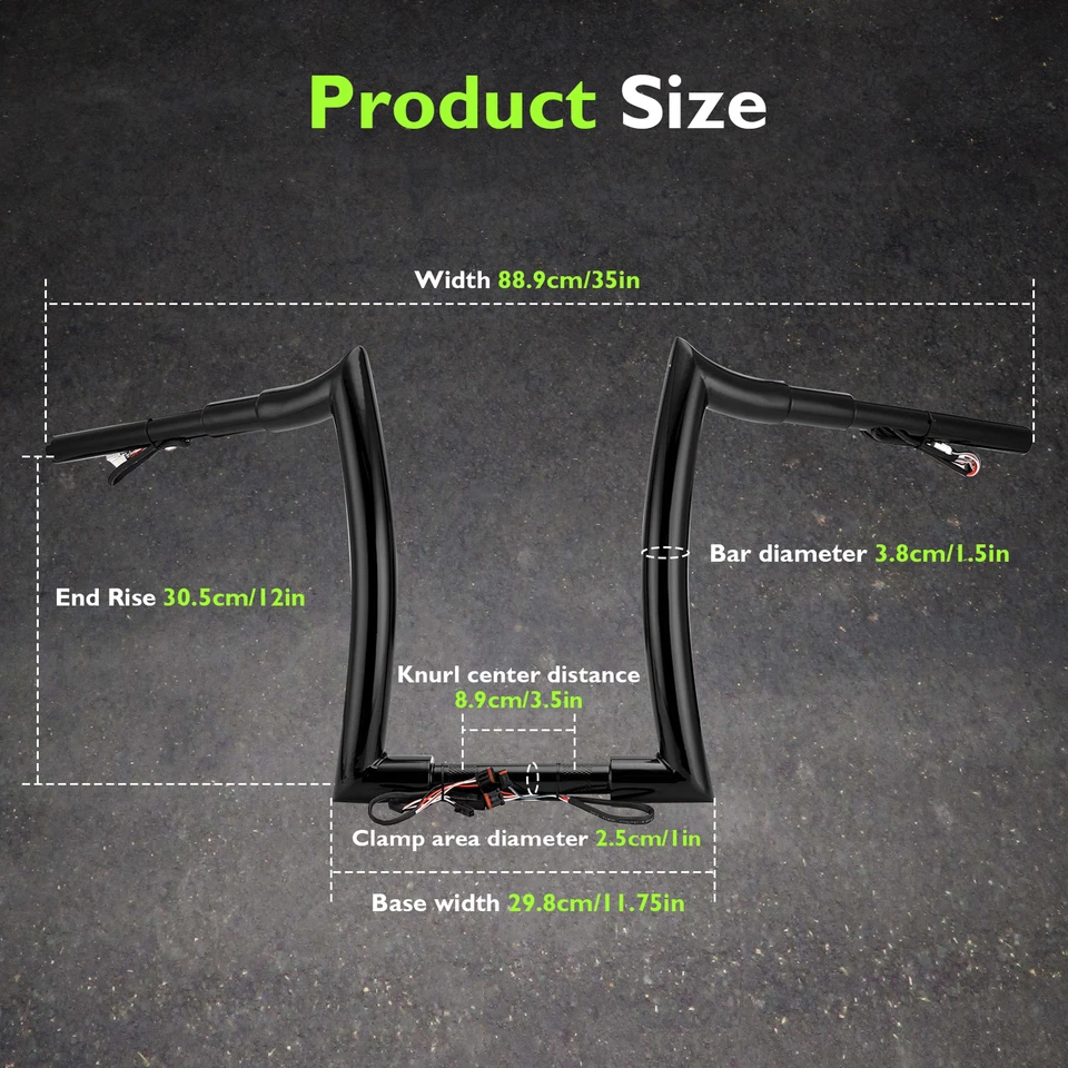 MOFUN 12" Pre-Wired 1.5" Fat Bar Handlebars For Harley Dyna Softail Sportster XL - Image 2 of 4