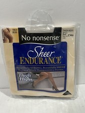 No Nonsense Sz. Long Almost Black Sheer Endurance Thigh High Stockings NIP