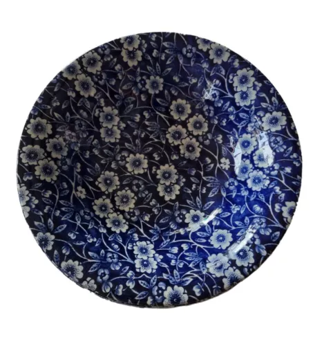 4 Blue Calico Staffordshire England Crownford Dessert Bowls 6.25" Rare Pristine