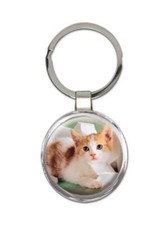 Cat : Gift Round Keychain Cute Animal Kitten Funny Friend Feline Pets Lover
