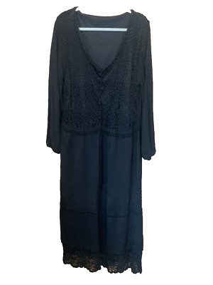 Agenda Simply Be Übergröße 22 24 schwarzes KLEID gehäkelt Spitzensaum und vorderes Oberteil