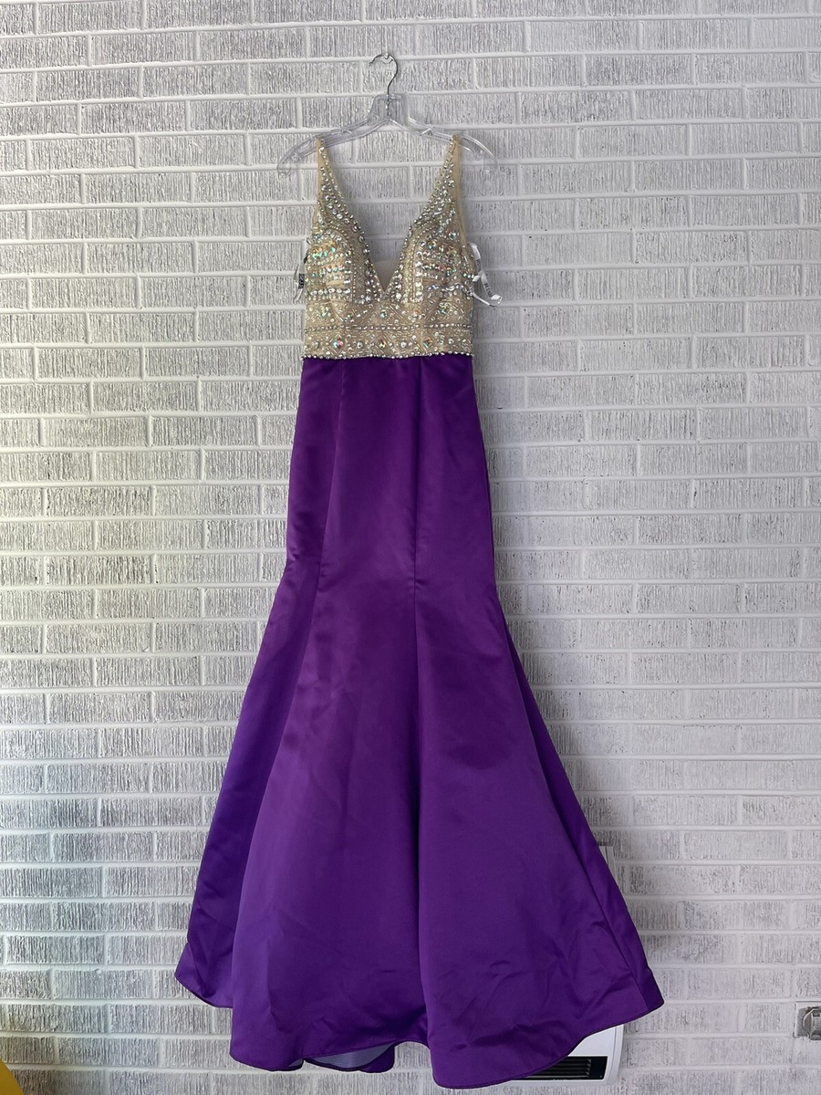 Nordstrom Couture Designer Dress Gown BLUSH Purple Satin BEADED