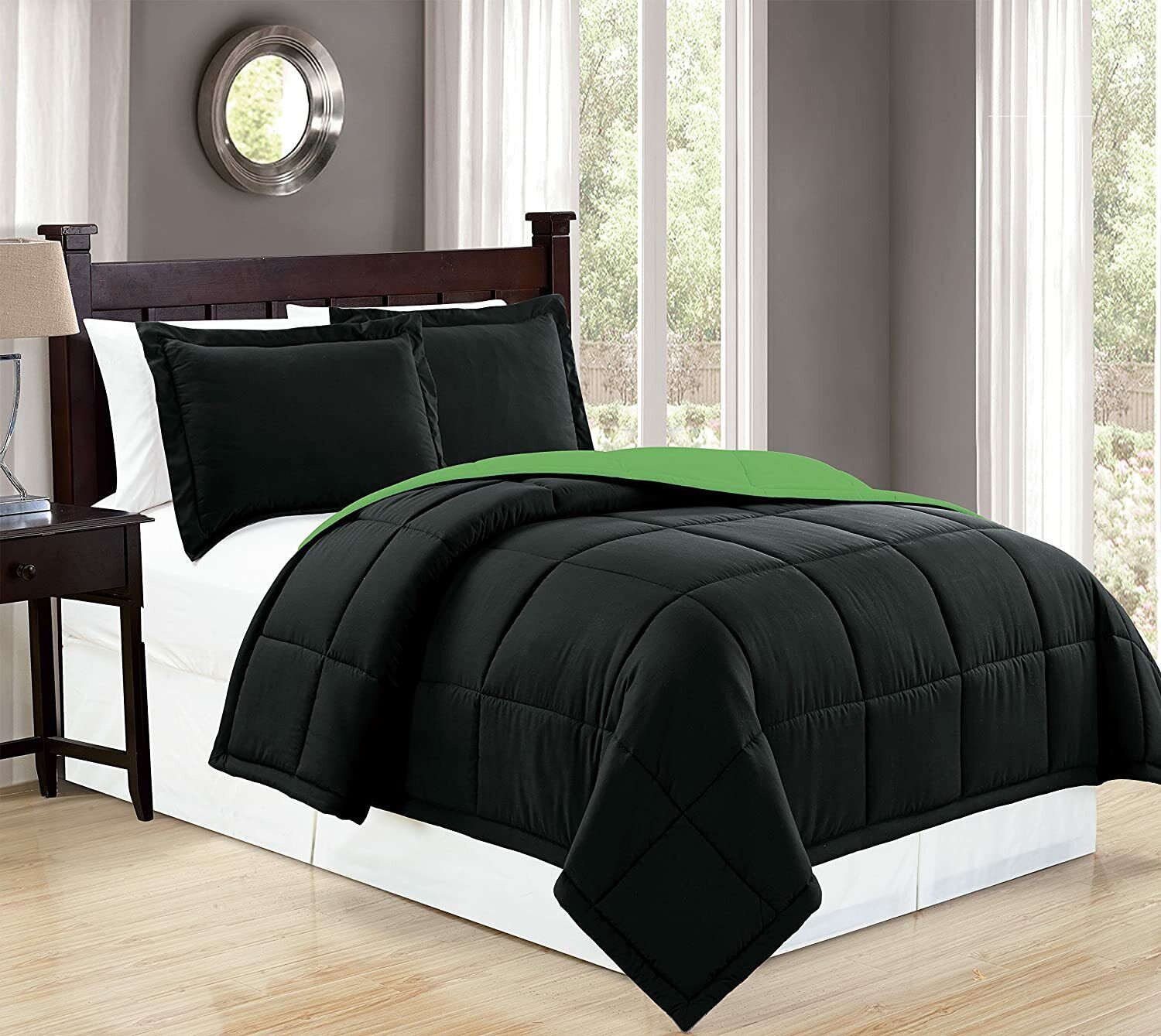 Mk Collection 3pc Full/Queen Down Alternative Comforter Set Reversible Black/Lim Klasyczne tanie