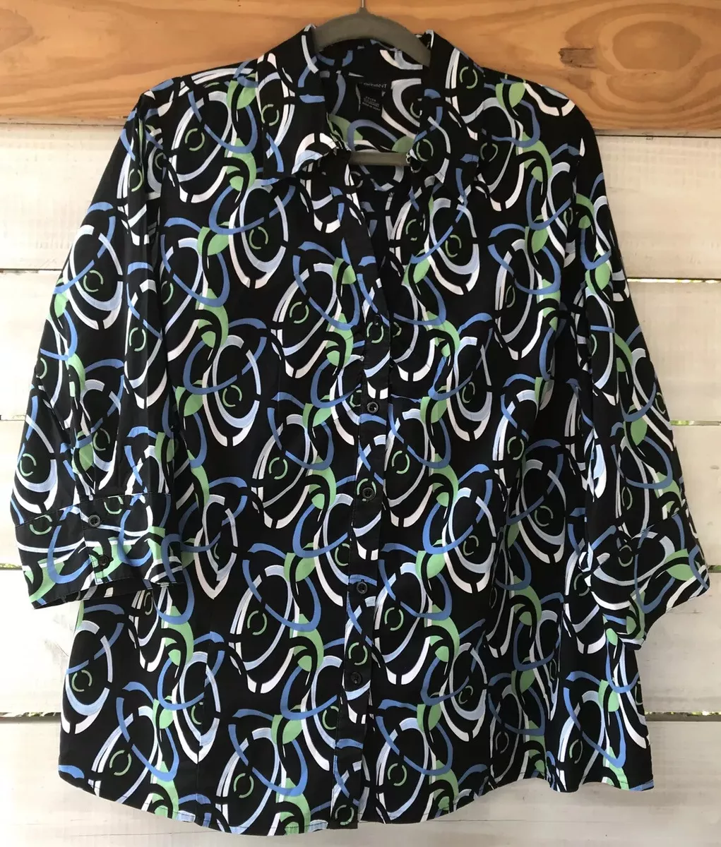 Lane Bryant Wm. 22 24 Top Abstract Swirl Rings Blouse stretch Ctn