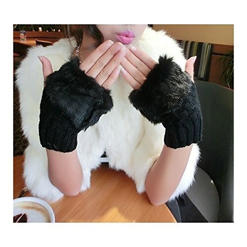 Guantes de mujer femenino con dedos al aire efecto piel sintética con pelo - Imagen 5 de 13