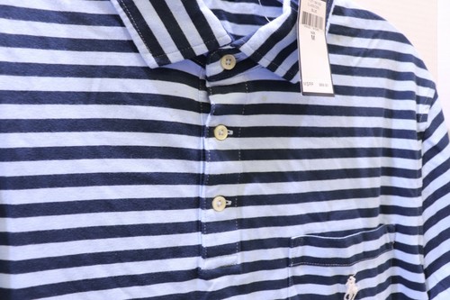 Polo Ralph Lauren Navy Blue Striped Cotton Interlock Classic Shirt Pocket Medium - Picture 8 of 12