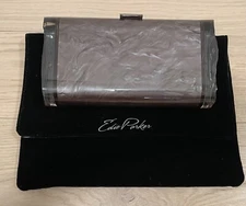 NWOT Edie Parker Lara Grey & Clear Acrylic Clutch Bag Mirror, Logo, Tab Closure