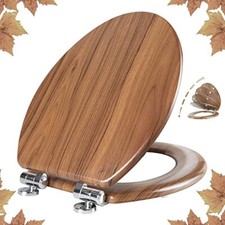 Elongated Toilet Seat Molded Wood Toilet Seat with Quietly Close and Quick Re...