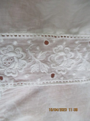 Antique Victorian Sheer Lace Inserts Skirt Petticoat White Lawn Cotton - Picture 11 of 11