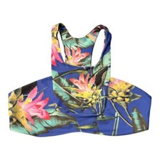 Stone Fox Swimsuit Bikini Top Floral Print Blue Swimwear Medium Racerback
