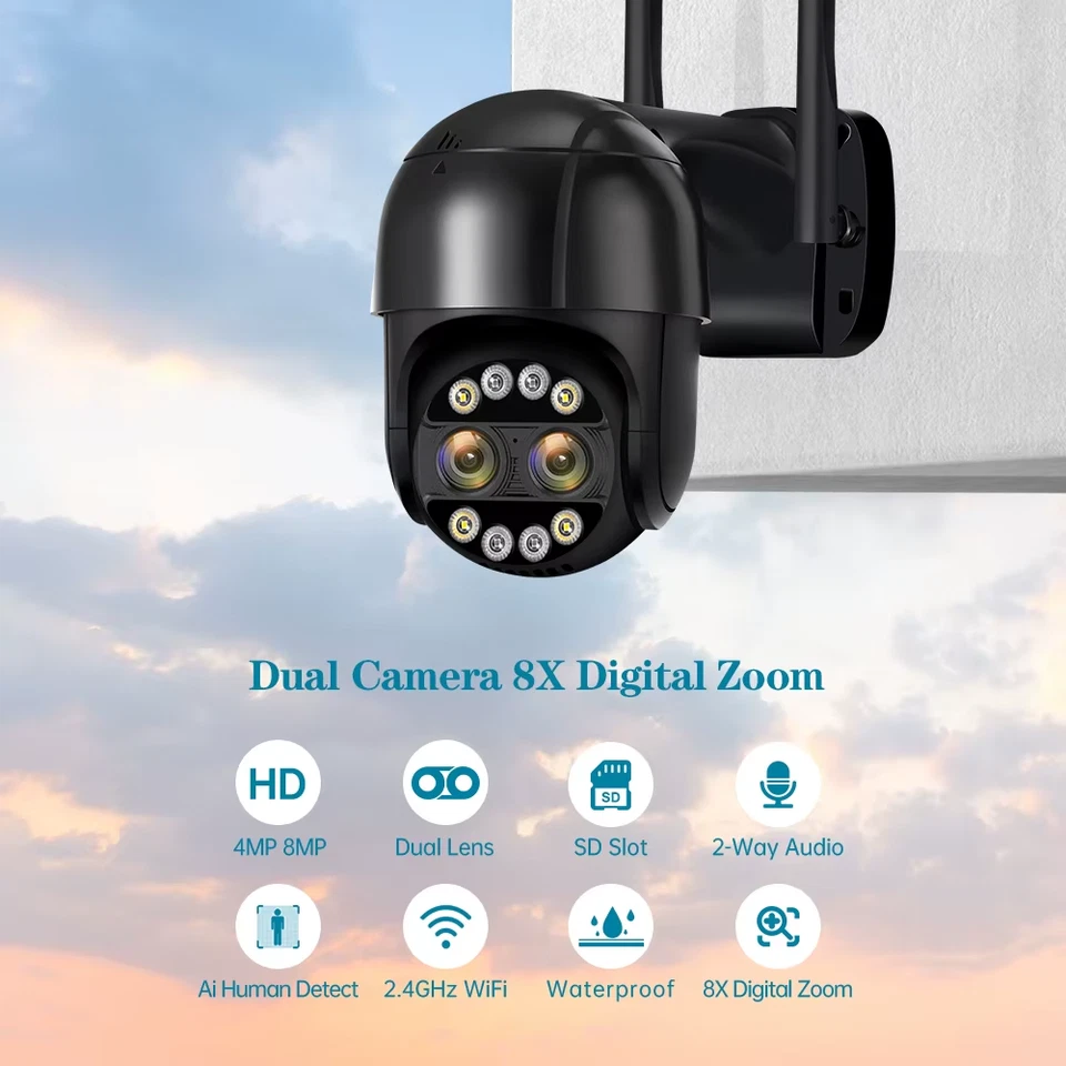 4K 8MP PTZ WiFi IP Camera Dual Lens Auto Tracking Night Vision 8X Digital Zoom S - Image 2 of 4