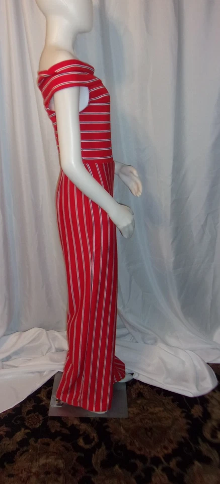 WAYF Red, White & Black Wide Leg Off The Shoulder Jumpsuit SIZE M - Image 3 of 4
