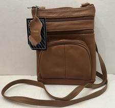 NEW Handcrafted Brown Genuine Leather Multi Pocket Crossbody Purse w/ Organizer