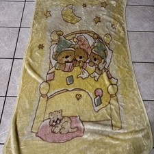 Vintage Plush Teddy Bear Blanket Baby Yellow Sleeping Moon Cute Cat Nursing